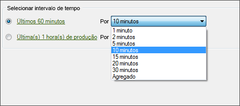 Captura de tela mostrando as opções Selecionar Intervalo de Tempo com Últimos 60 Minutos selecionados.
