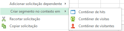 Captura de tela mostrando Criar segmento no contexto nas opções de contêiner selecionadas e disponíveis.