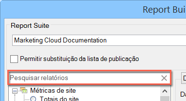 Captura de tela mostrando o modo de exibição de árvore do Conjunto de Relatórios e o nó correspondente selecionado.