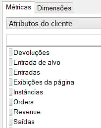 Captura de tela mostrando a métrica e os atributos do cliente da dimensão.