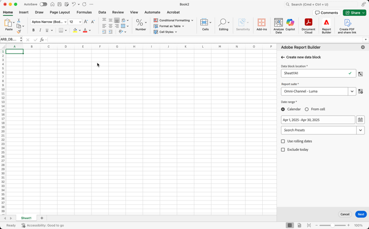 Captura de tela mostrando a opção de intervalo de datas e o botão Próximo ativo.