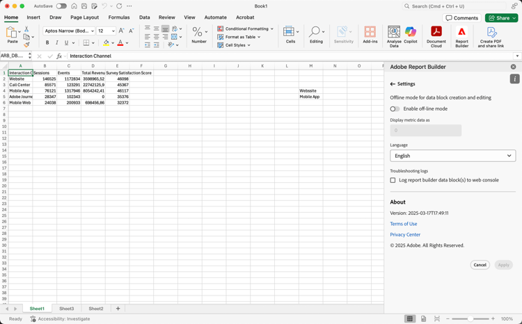 Painel de intervalo de datas do Report Builder mostrando o botão Cancelar e Aplicar.