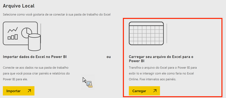 Clique em Upload para fazer upload do arquivo do Excel.