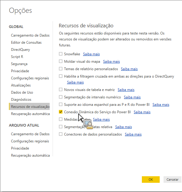 Selecione Conexão em tempo real com o serviço Power BI e clique em OK.