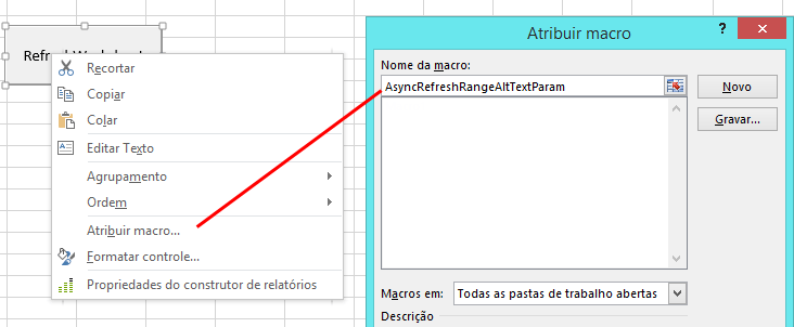 Captura de tela mostrando a janela Atribuir Macro.