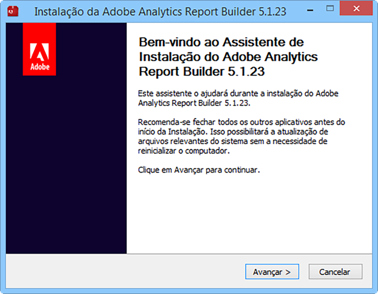 Captura de tela mostrando a tela Configuração do Report Builder.
