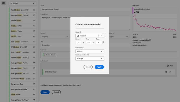 Modelo de atribuição de coluna