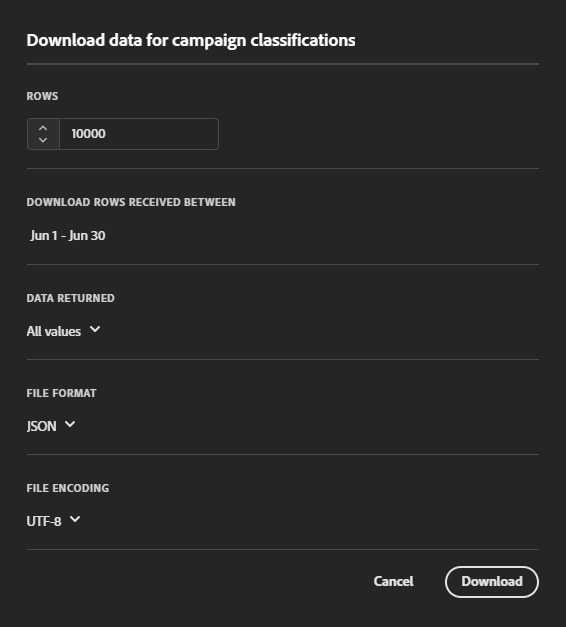 Download do conjunto de classificações