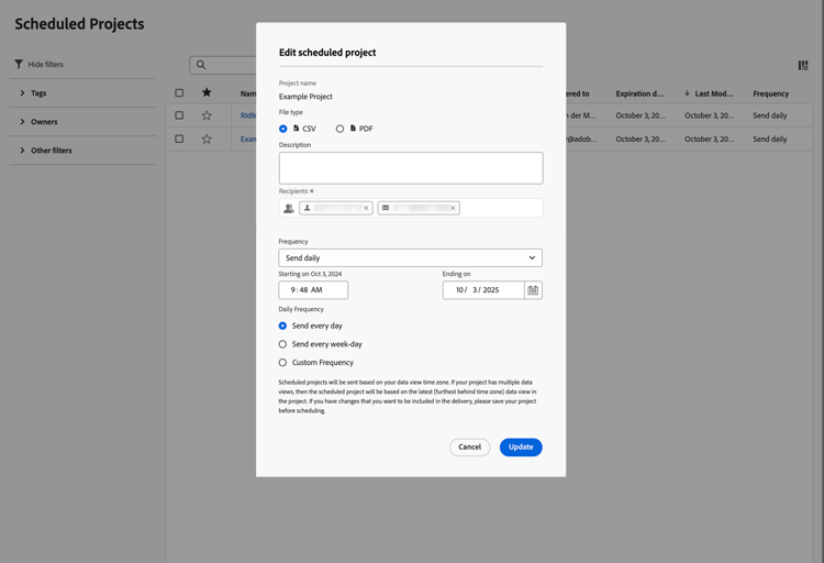 Editar projeto agendado