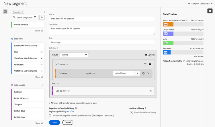 Segmentar usando intervalo de datas contínuo