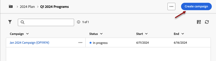 Captura de tela mostrando a criação de uma campanha em um programa