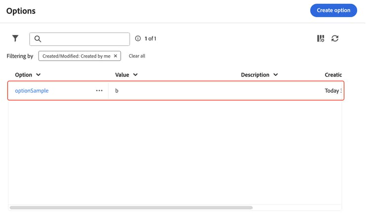 Menu Opções exibindo o valor atualizado da opção personalizada