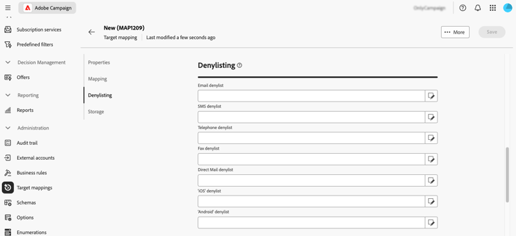seção de Incluir na lista de bloqueios mostrando a seleção de atributo
