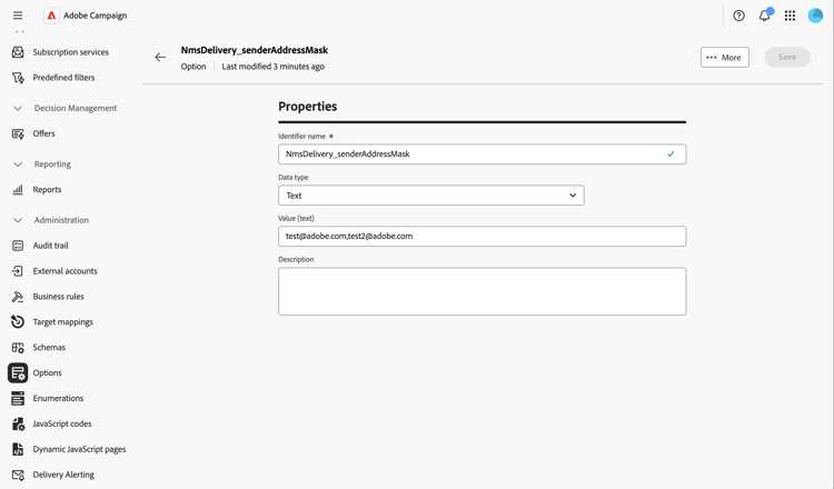 Opção para restringir valores no menu De