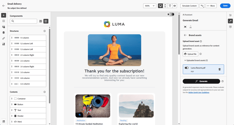 Captura de tela mostrando as opções de configuração das marcas na Adobe Campaign Web