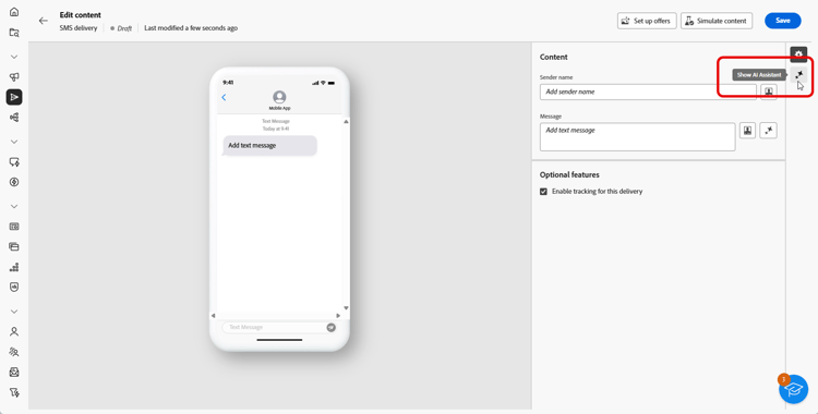 Captura de tela mostrando o menu Mostrar Assistente de IA