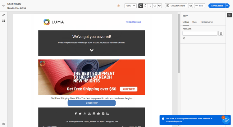 Captura de tela mostrando o conteúdo HTML carregado no modo de Compatibilidade.