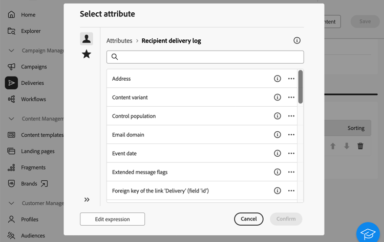 Captura de tela mostrando o botão Adicionar Atributo e as opções para adicionar atributos ao arquivo de extração.