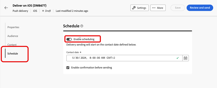 Agendar entrega de notificação por push