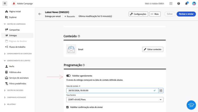 Captura de tela mostrando a interface de agendamento para uma entrega