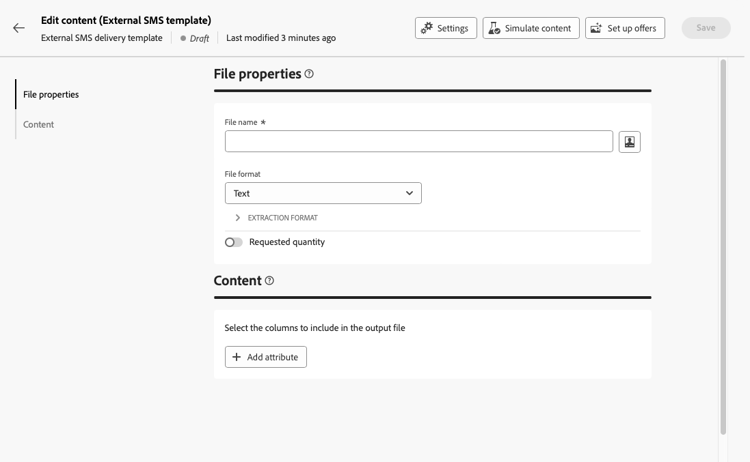 Configuração de propriedades de arquivo para entrega externa