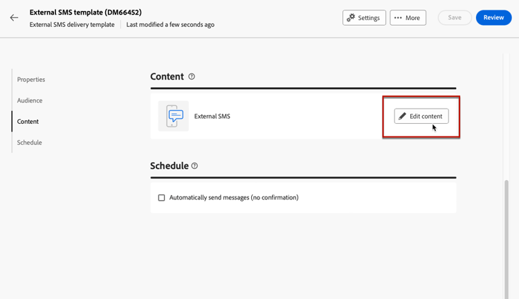 Editar conteúdo na entrega externa