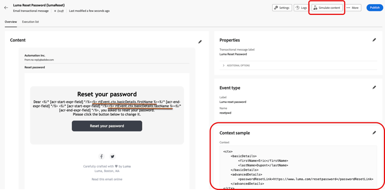 Captura de tela mostrando a verificação dos caminhos de personalização no conteúdo da mensagem