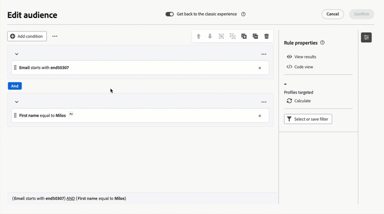 Gif mostrando como arrastar e soltar os componentes no novo construtor de regras