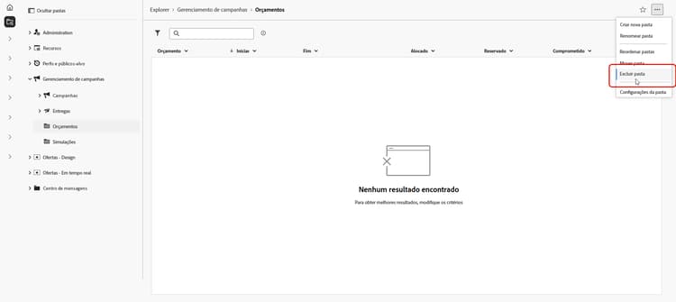 Opção de excluir pasta no menu do Explorer