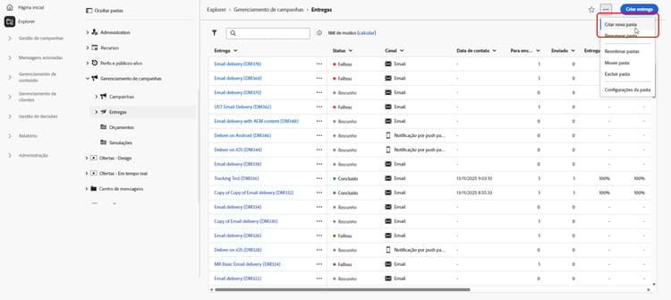 Opção de criar nova pasta no menu do Explorer