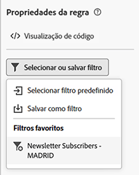 Seção de filtros favoritos