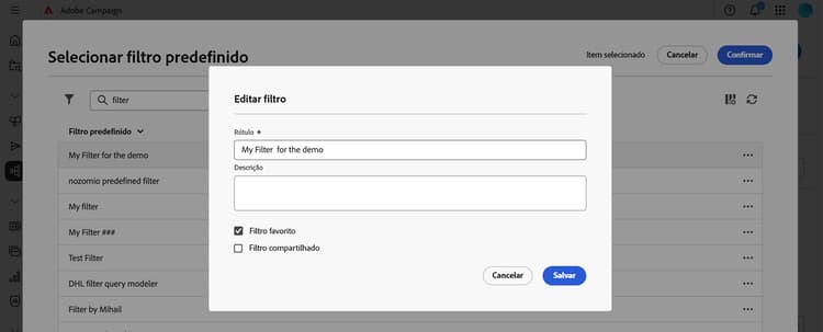 Edição de filtros predefinidos