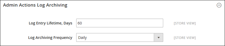 Configuração avançada - Arquivamento do Log de Ações do Administrador