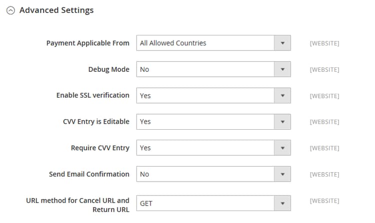 Configurações avançadas