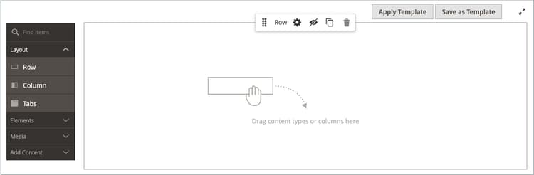 Espaço de trabalho do Page Builder