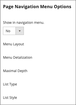 Opções do menu de navegação de página
