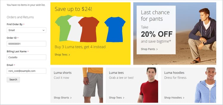 Widget de Pedidos e Devoluções na barra lateral na vitrine