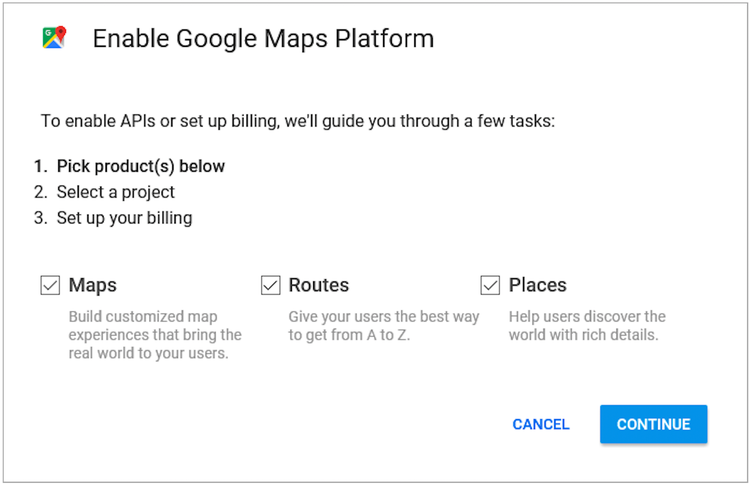 Plataforma Google Maps para sua chave