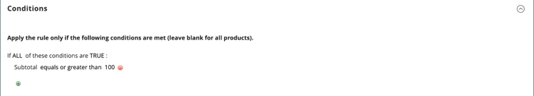 Regra de preço do carrinho - condição