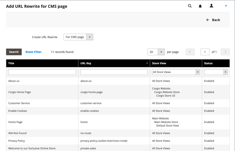 Adicionar regravação de URL - para página do CMS