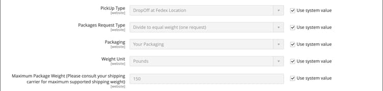 Configurações do Pacote FedEx