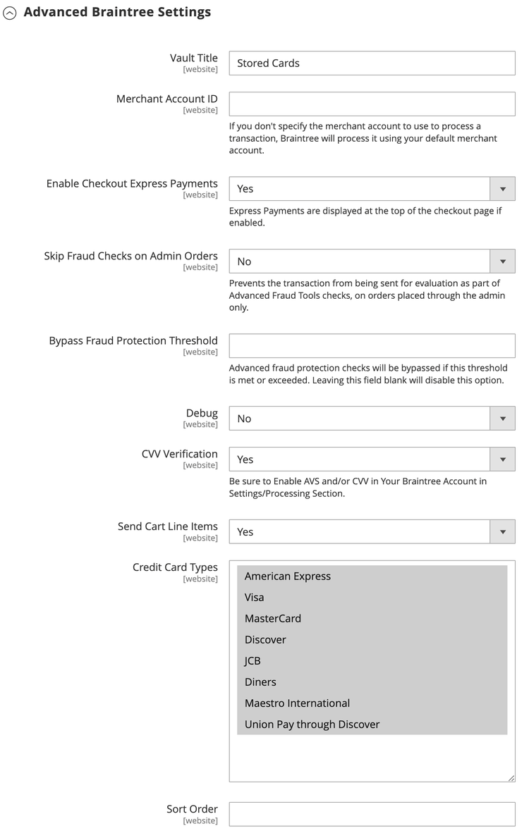 Configurações avançadas