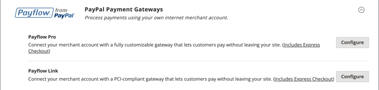 Configurar gateways de pagamento do PayPal