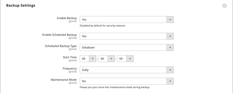 Configuração avançada - backups