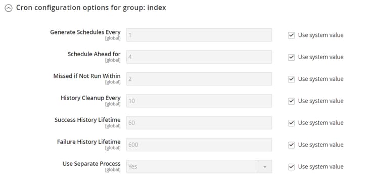 Configuração avançada - índice do grupo cron