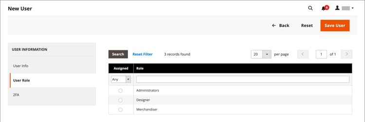 Administrador - adicionar nova função de usuário