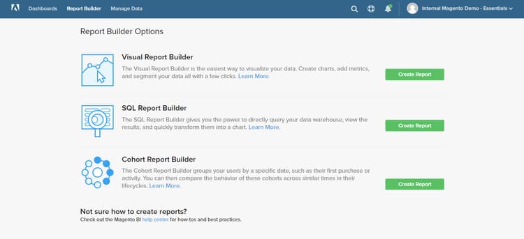 Opções do Report Builder