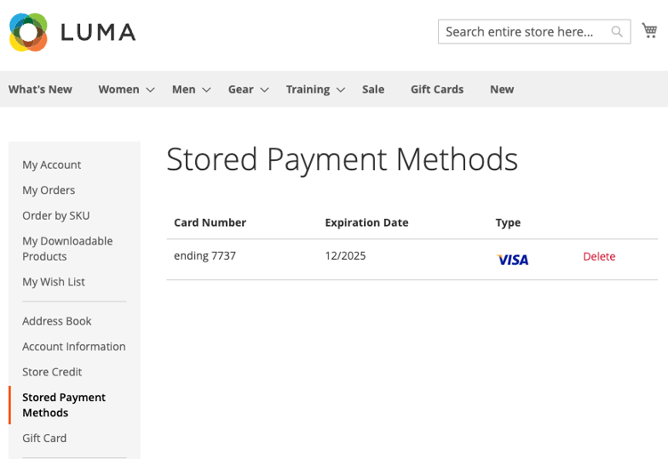 Métodos de pagamento armazenados em minha conta