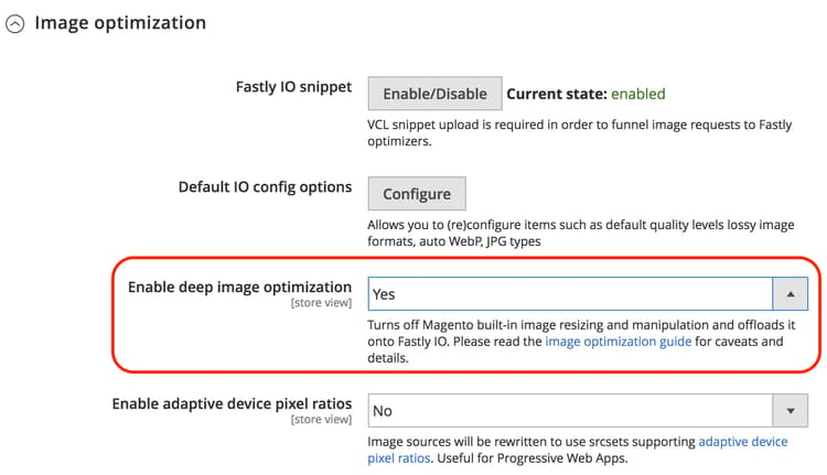 Habilitar a otimização de imagem profunda do Fastly IO