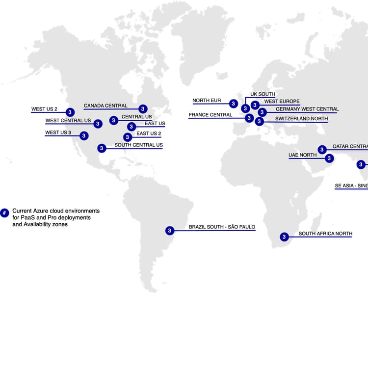 Diagrama mostrando regiões do Azure
